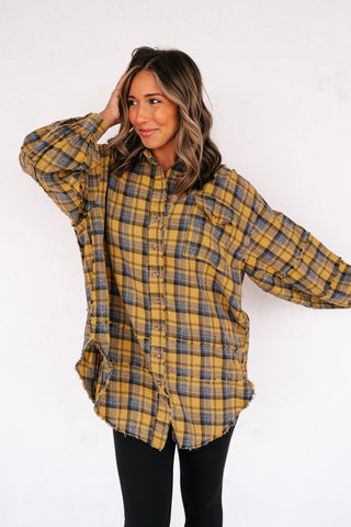 Everyday Plaid Button-Up Oversized Flannel - Marigold