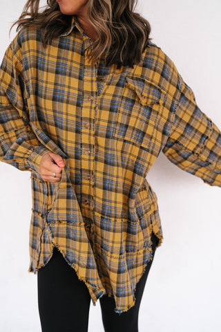 Everyday Plaid Button-Up Oversized Flannel - Marigold