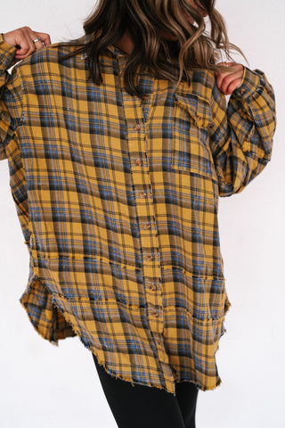 Everyday Plaid Button-Up Oversized Flannel - Marigold