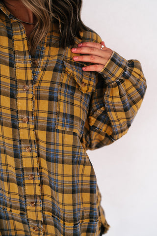 Everyday Plaid Button-Up Oversized Flannel - Marigold