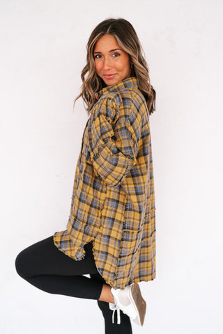 Everyday Plaid Button-Up Oversized Flannel - Marigold
