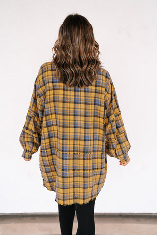 Everyday Plaid Button-Up Oversized Flannel - Marigold