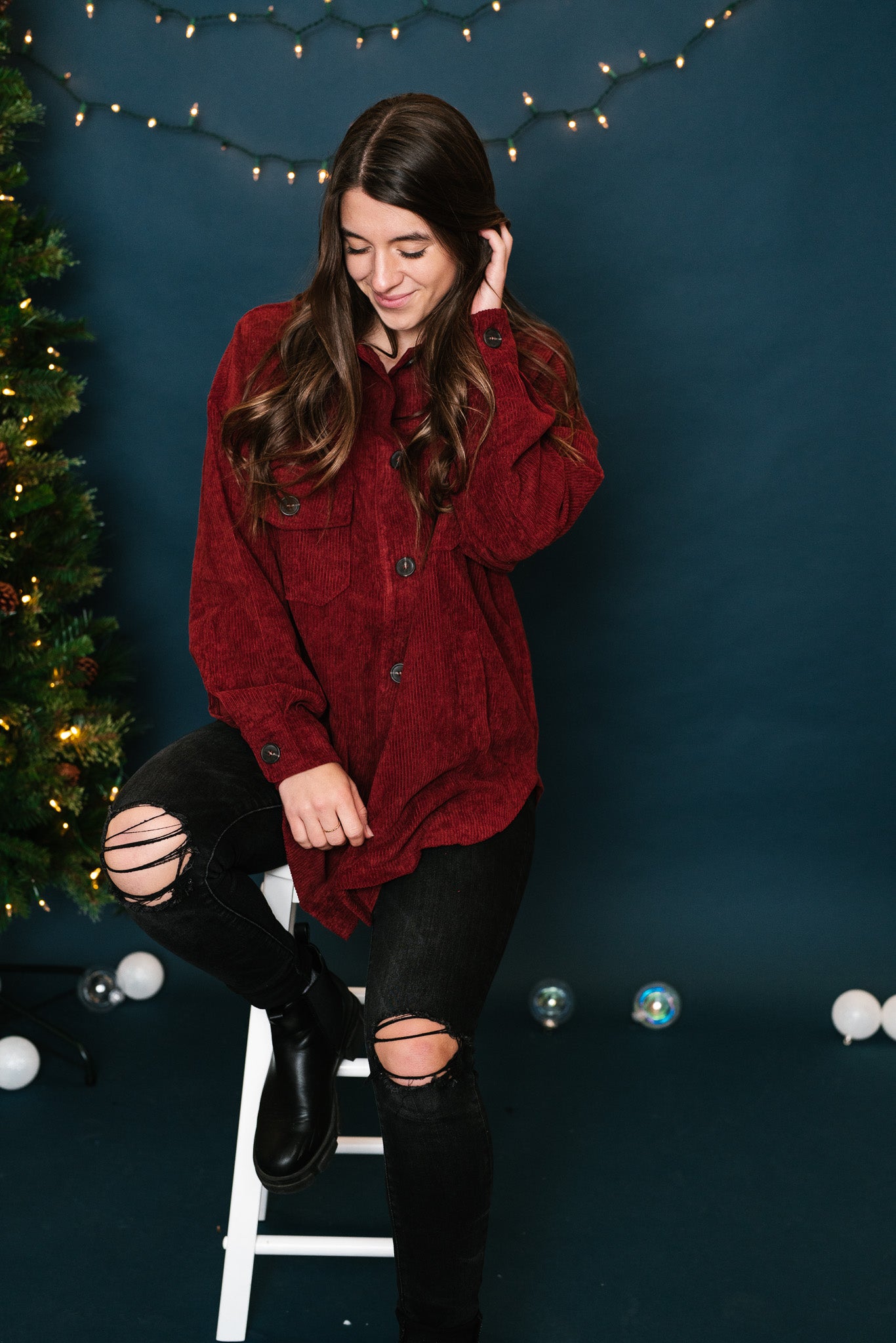 Dark Rust Corduroy Shacket - Online
