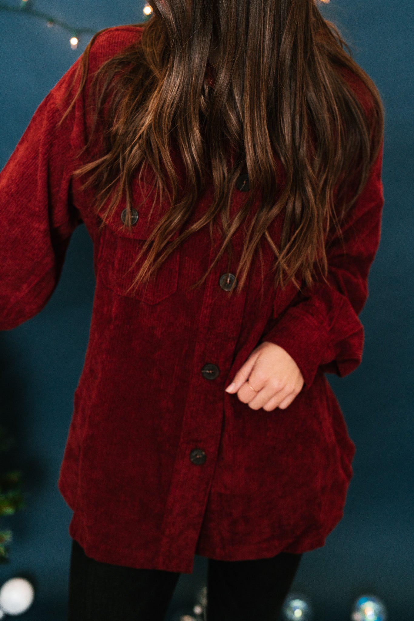 Dark Rust Corduroy Shacket - Online