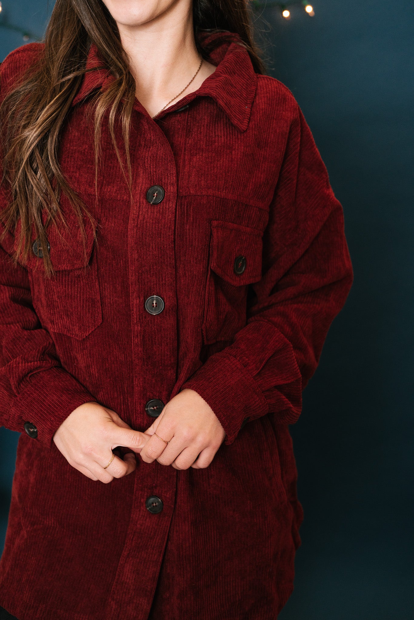 Dark Rust Corduroy Shacket - Online