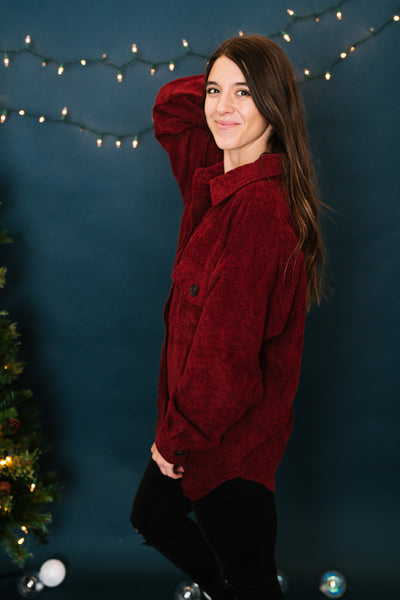 Dark Rust Corduroy Shacket - Online