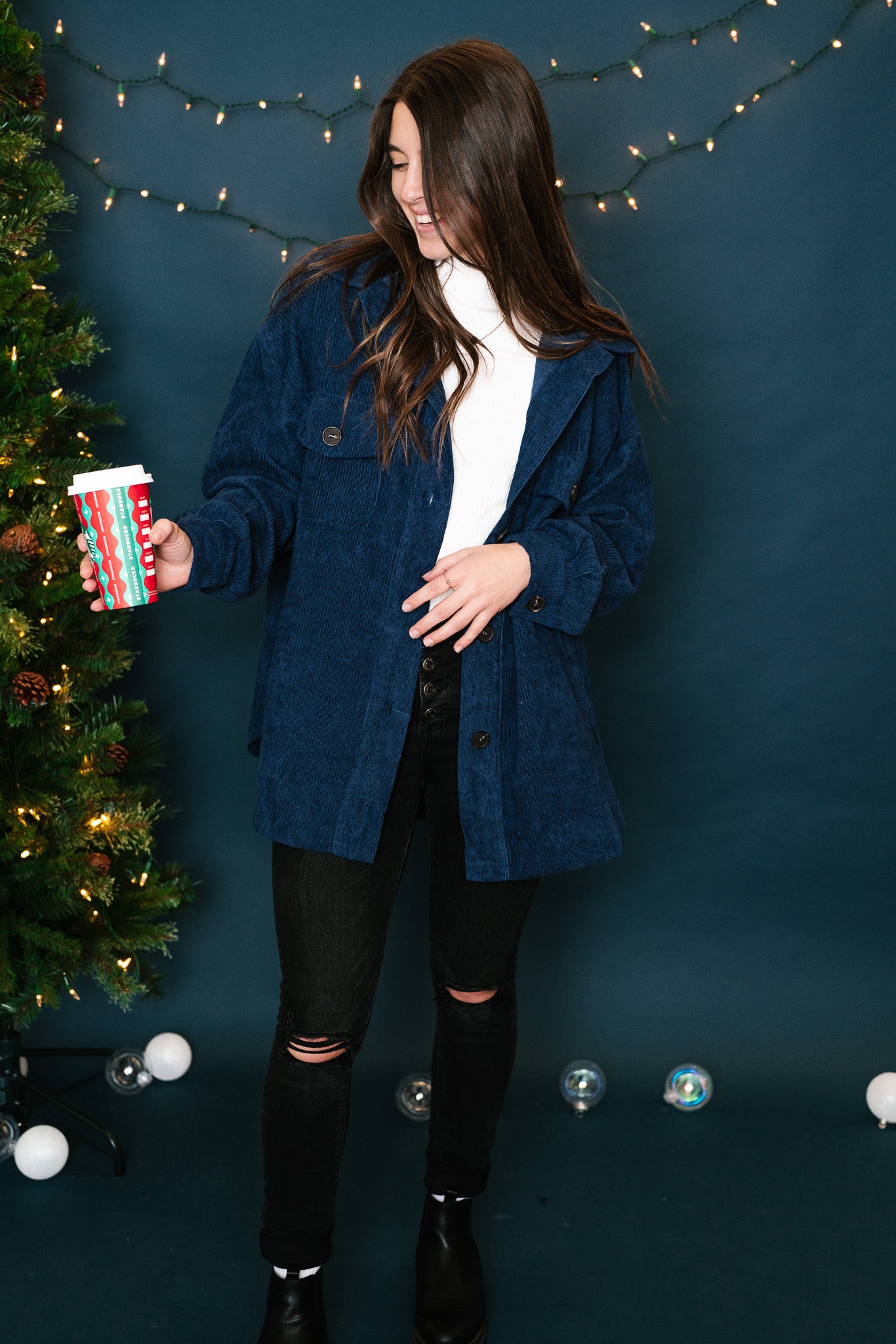 Navy Corduroy Shacket - Online