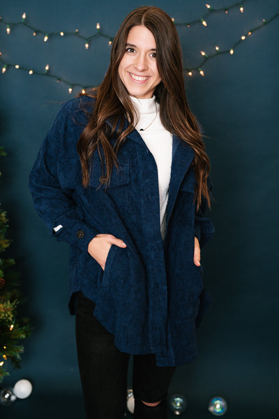 Navy Corduroy Shacket - Online