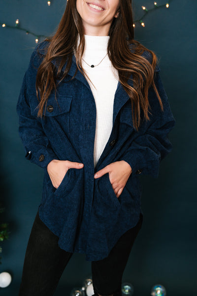 Navy Corduroy Shacket - Online