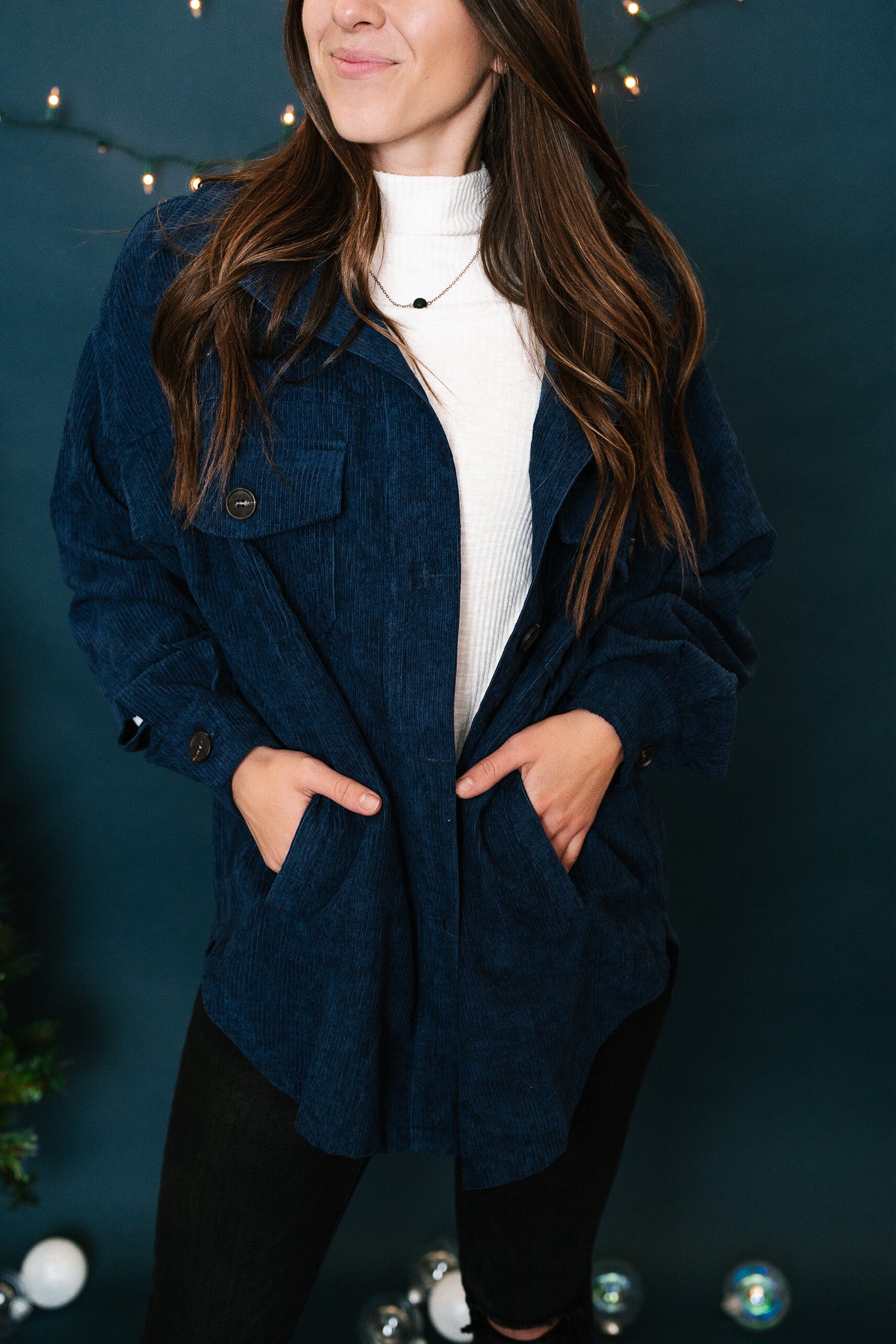 Navy Corduroy Shacket - Online