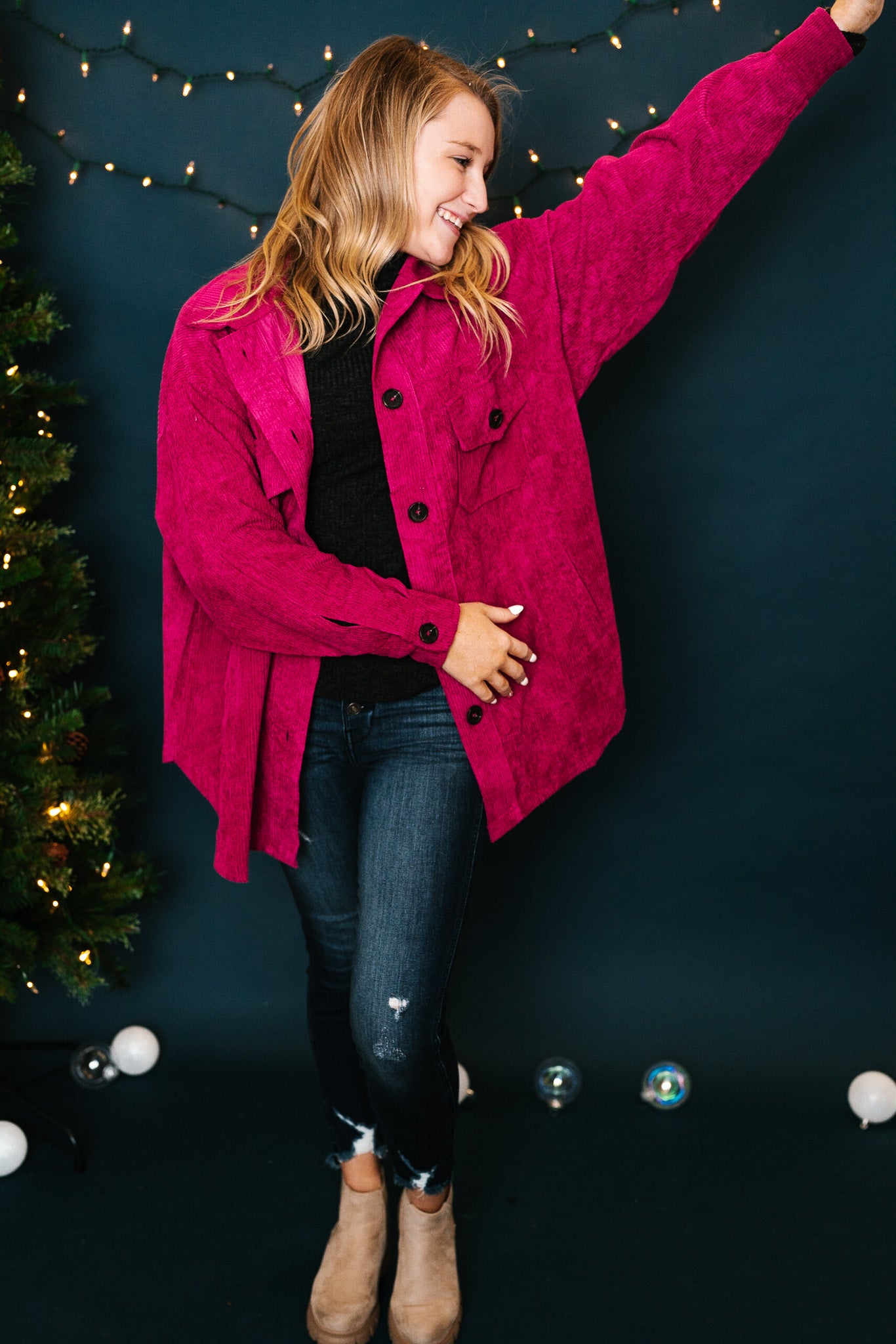 Magenta Corduroy Shacket - Online