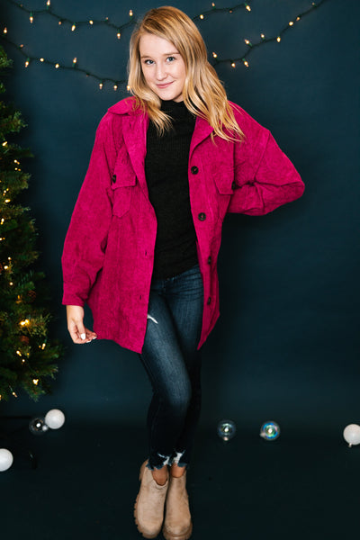 Magenta Corduroy Shacket - Online