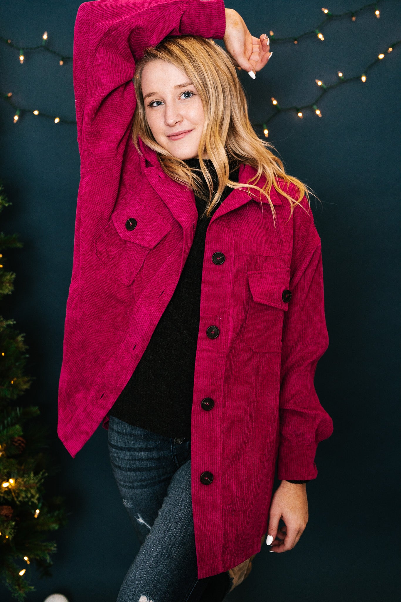 Magenta Corduroy Shacket - Online