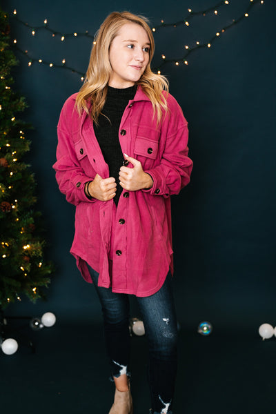 Hot Pink Fleece Shacket- Online