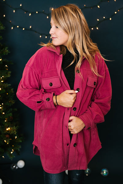 Hot Pink Fleece Shacket- Online