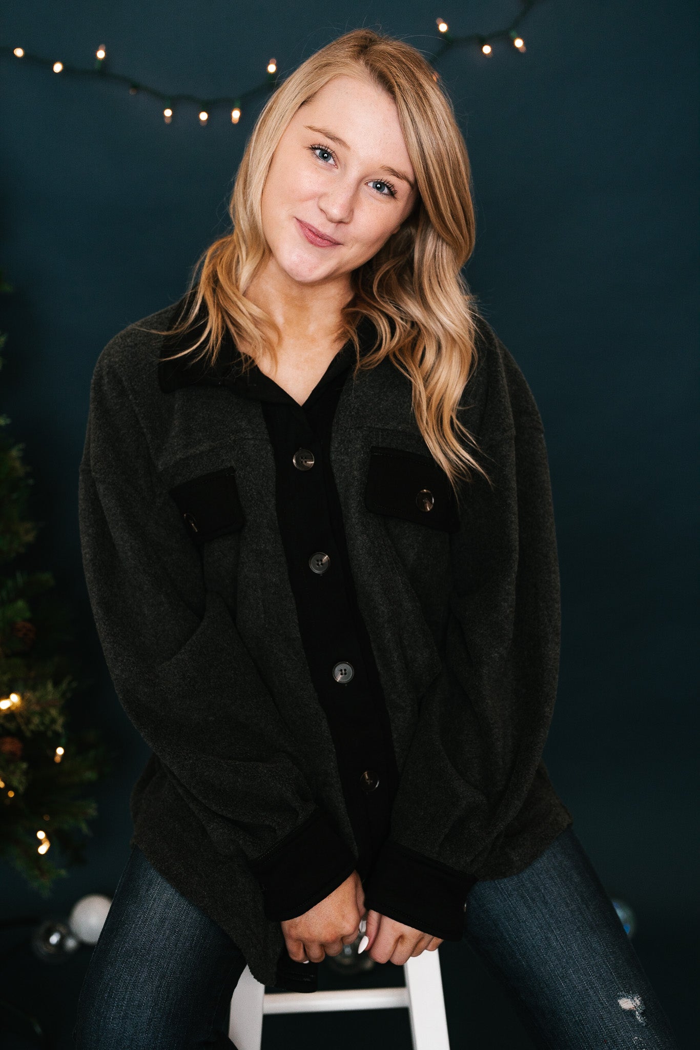 Charcoal Fleece Shacket- Online