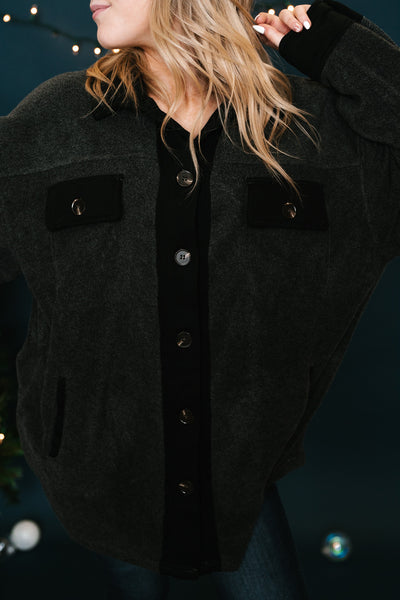 Charcoal Fleece Shacket- Online