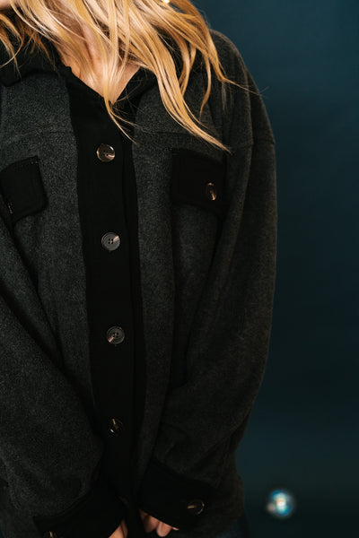 Charcoal Fleece Shacket- Online